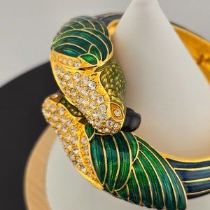 Nolan Miller Parrot Bird Clamp Bangle Rhinestone Art Deco Vintage Bracelet